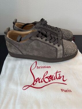 Christian Louboutin Grey Suede Studded Low-Top Sneakers